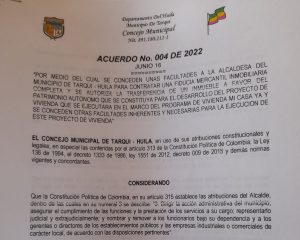 Primera página de uno de los Acuerdos aprobados.